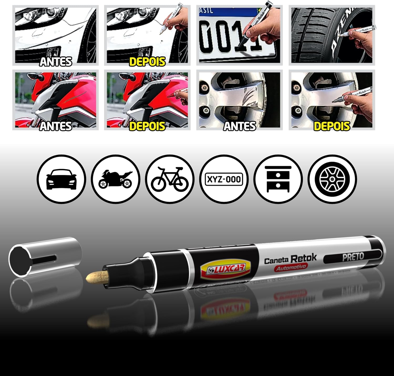 Luxcar - Caneta Retok Automotivo Tira Riscos - Cor Preta