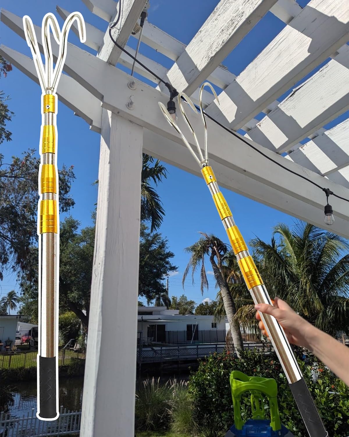 HTDRE Telescoping Pole with Quick Release Hooks for Boat Retrieval, Tarp Setup, and Attic Access