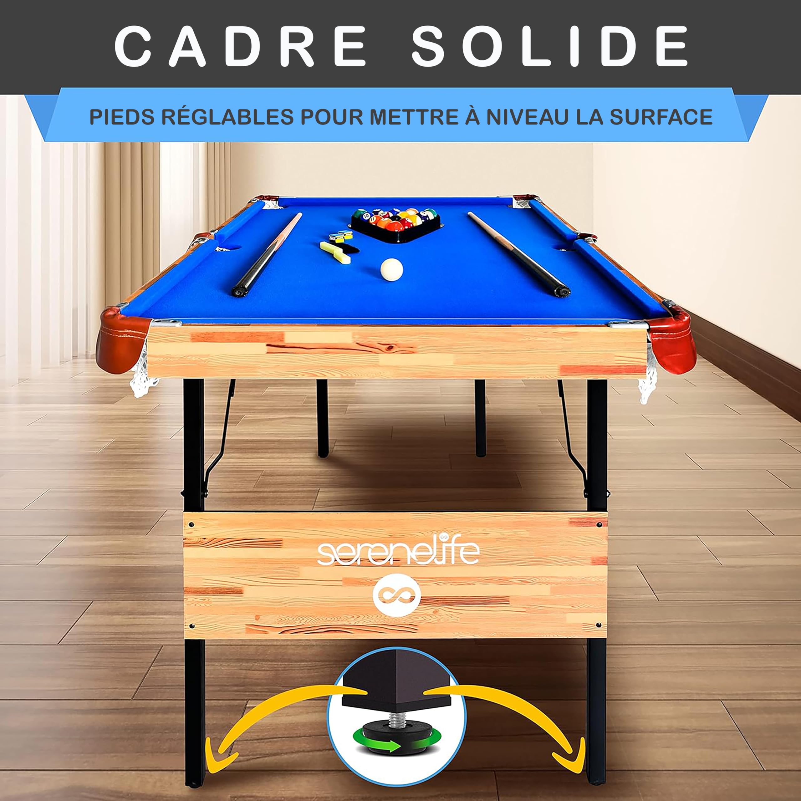 SereneLife Billard-Table de Billard Pliable de 1,4m, Portable,pour Enfants/Adultes,avec Accessoires, Jeux d'intérieur et d'extérieur avec Queues, Boules et Triangle, Bleu