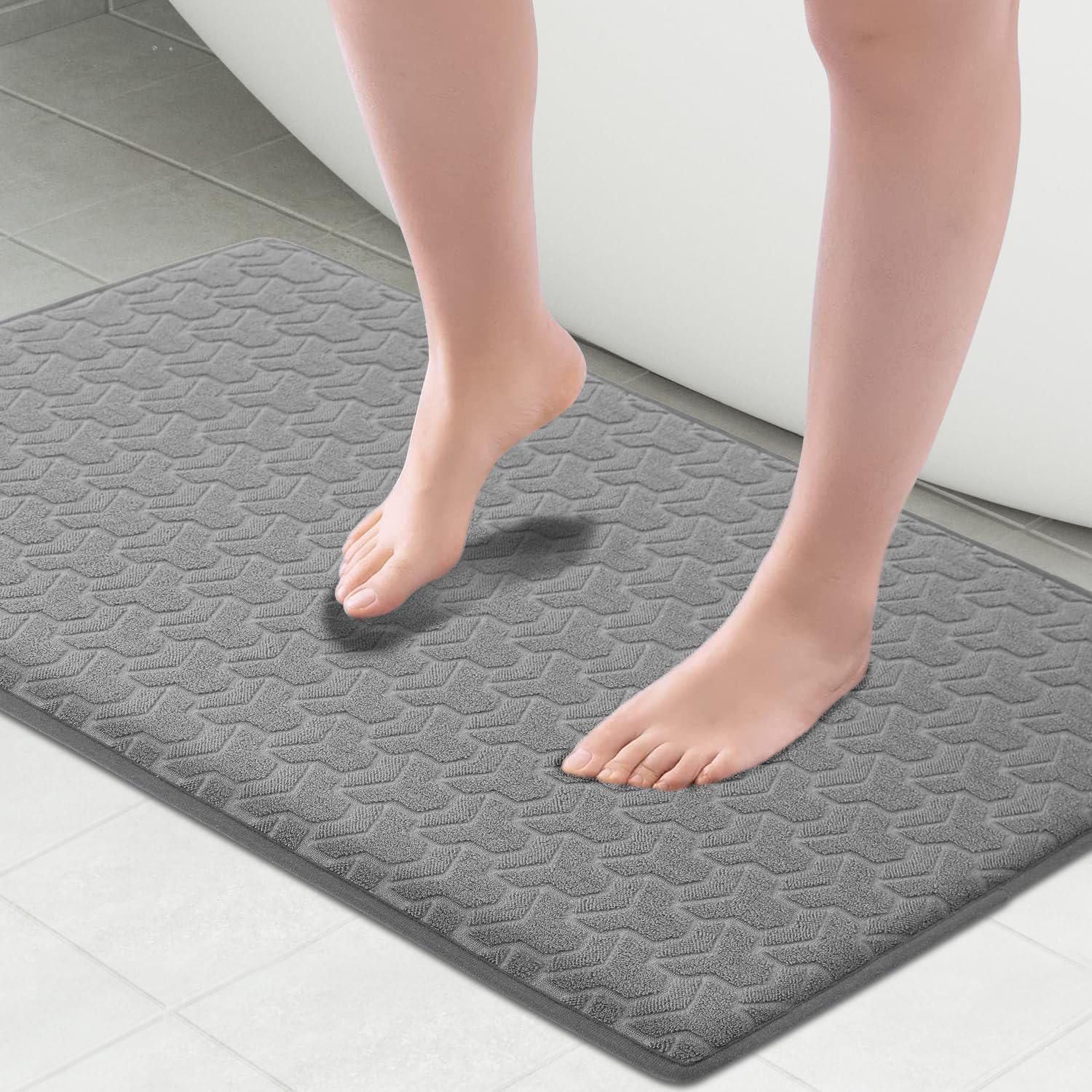 Memory Foam Bath Mat Door Mat 24''x17'', PVC Backing Non Slip Bath Mat Towel Absorbent Quick Dry, Super Absorbent Wash Bathroom Sink Rugs Door Rug, Grey Small Bath Floor Mats Shower Rug