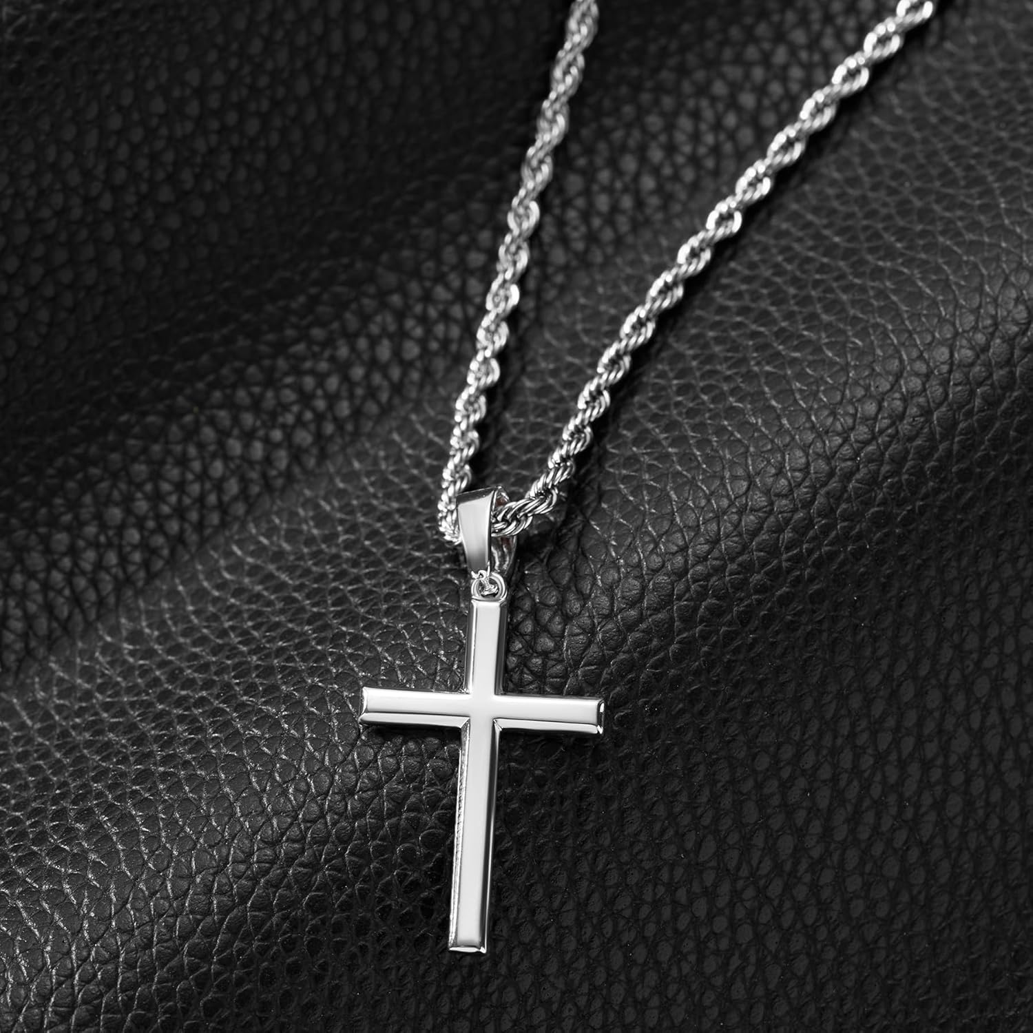 SWEETV 18K Gold Over 925 Sterling Silver Cross Necklace for Men/Women, Stainless Steel Cuban/Rope Chain Cross Pendant 18-24 inch, Religious Jewelry Gifts for Men - Image 2