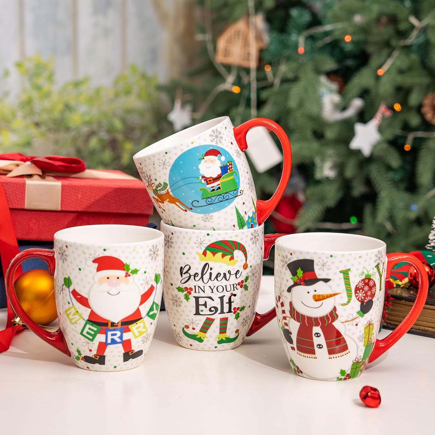 Topadorn Christmas Mugs Set of 4, Festive Coffee Cups with Handle, 18 oz Ceramic Coffee Cups - Gift for Family and Friends, Ideal for Holiday Party, Hot Chocolate, Tea - Image 9