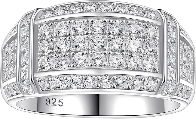 SHELOVES Moissanite Mens Wedding Bands Round Cut D Color VVS1 925 Sterling Silver Promise Wedding Rings Gift for Him Size 8-13