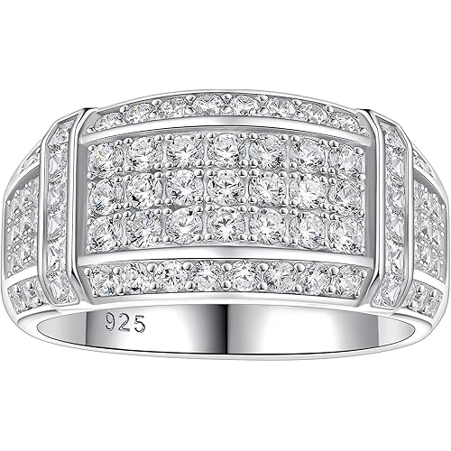 SHELOVES Moissanite Mens Wedding Bands Round Cut D Color VVS1 925 Sterling Silver Promise Wedding Rings Gift for Him Size 8-13