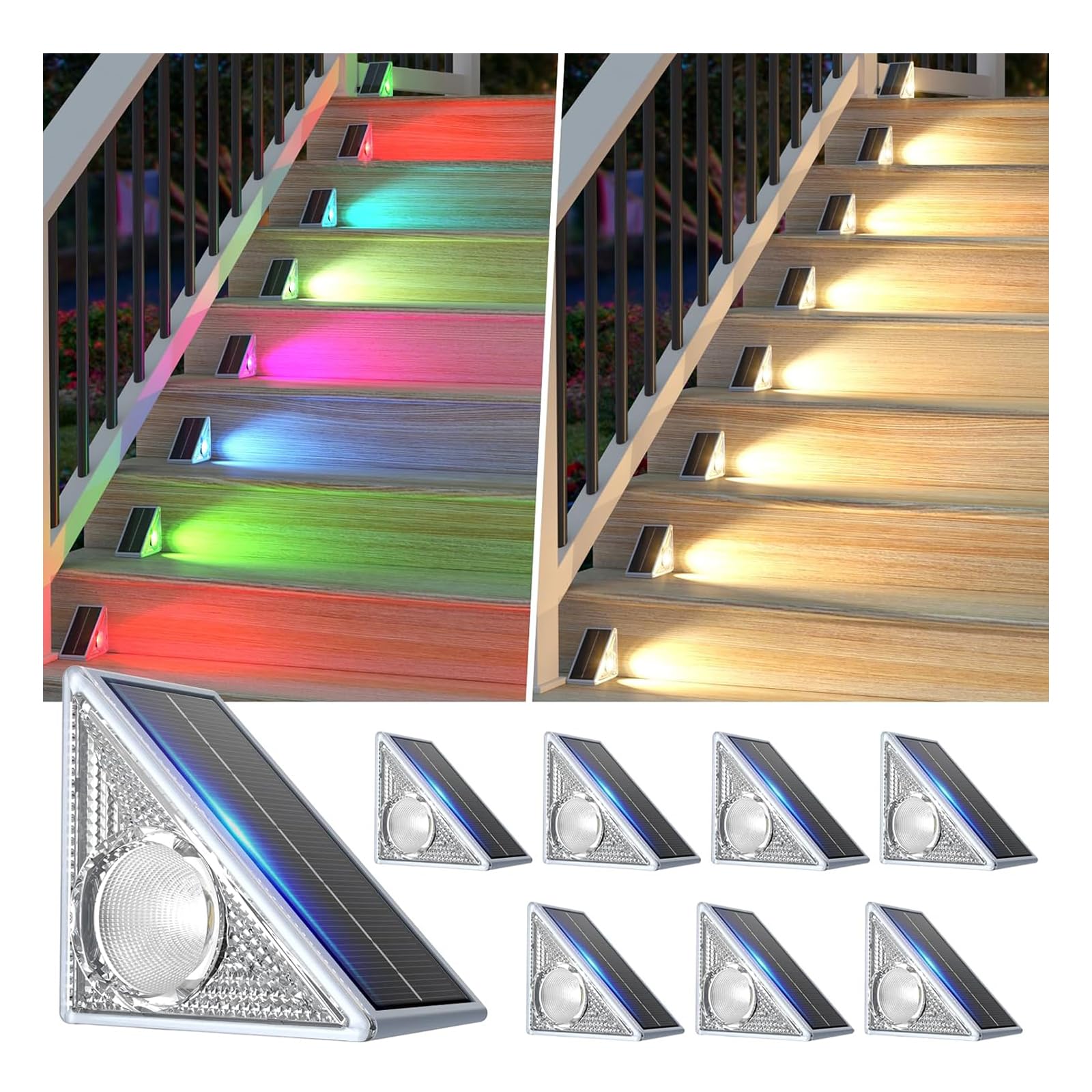 Lakey Sound Solar Lights Outdoor 8 Pack, Outside Garden Step Lights IP67 Waterproof