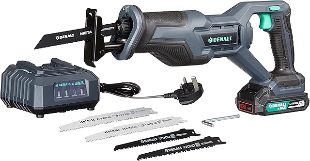 Amazon Brand Denali by SKIL 18 V (20 V Max) Reciprocating Saw Kit, Includes 2.0 Ah Lithium Battery and Charger