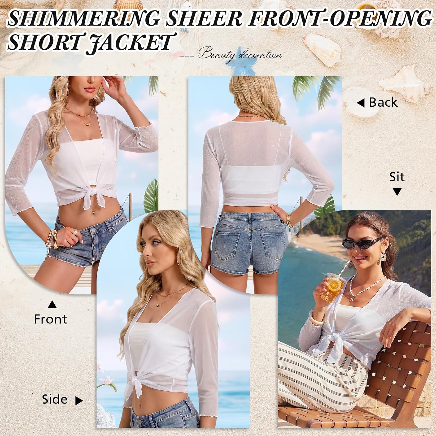 Womens Sheer Mesh Shrug Cardigan Glitter See Through Open Front Bolero Lightweight Cover up for Dress Party