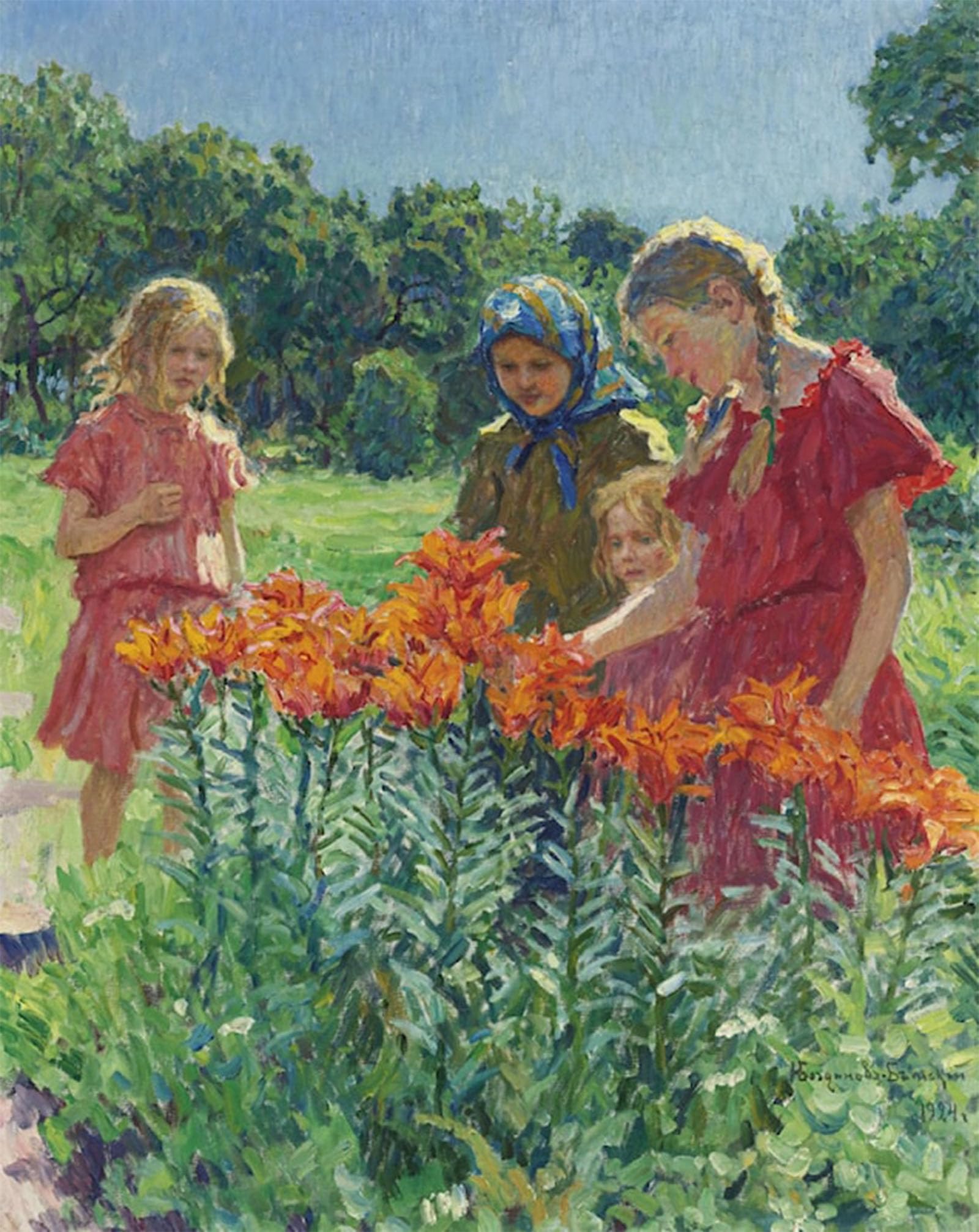 SERENDIPITP Abstract Painting Mural Print Picture Wall Decor Painting Picking Flowers by Nikolay Petrovich Bogdanov-belsky Vintage Wall Artwork for Home Decor 60x90cm
