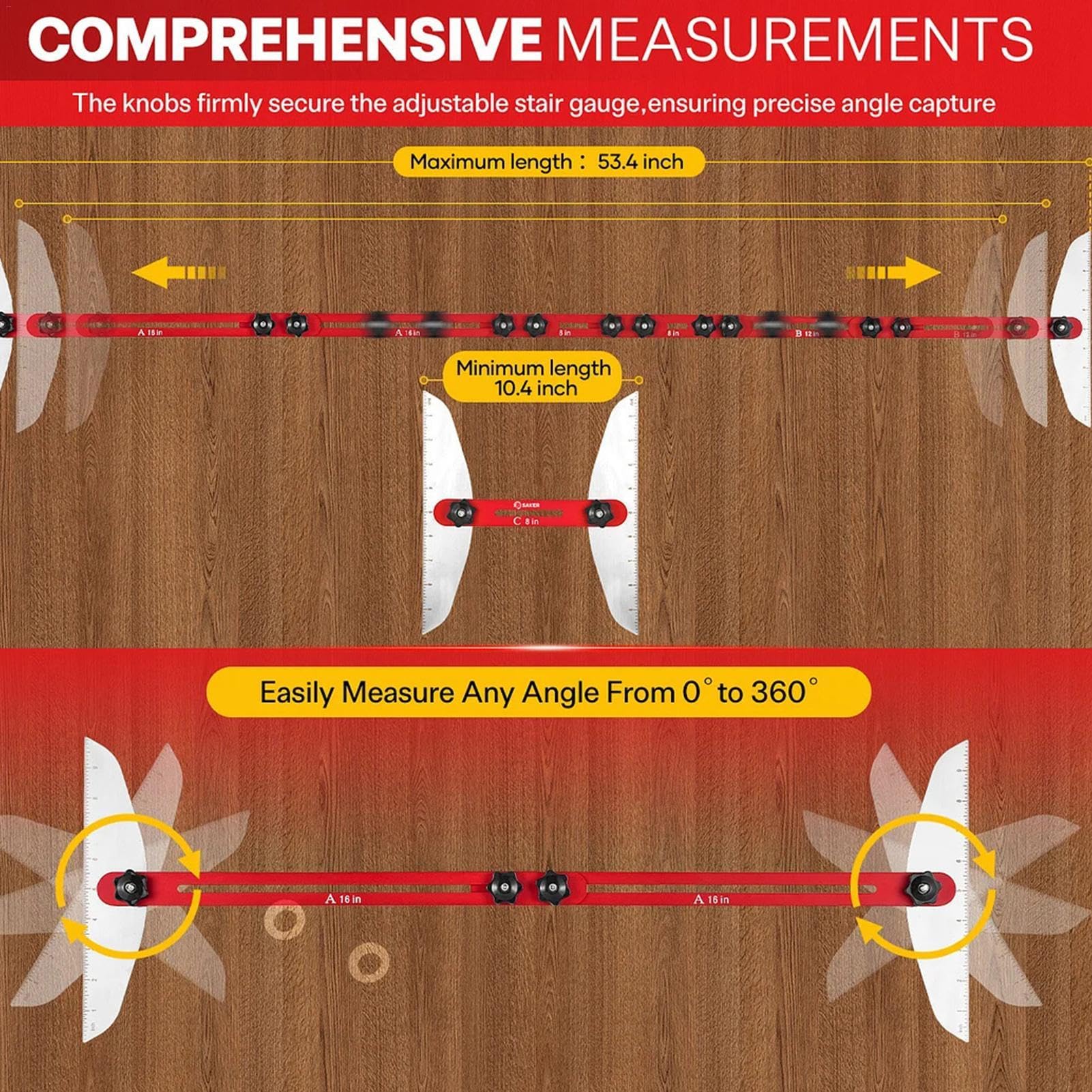 Outils de coupe d'escalier | Outils de mesure riser | Outil pour matériaux | en | Compteur d'escalier parfait avec mesures de 20,3 cm à 152,4 cm pour couper des escaliers parfaits, marches