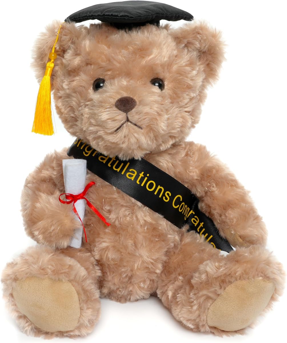 WEIGEDU Graduation Gift Teddy Bear Stuffed Animal Plush Toy, 12 Inch | with Cap, Sash & Diploma, for Kids, Students, Boys & Girls