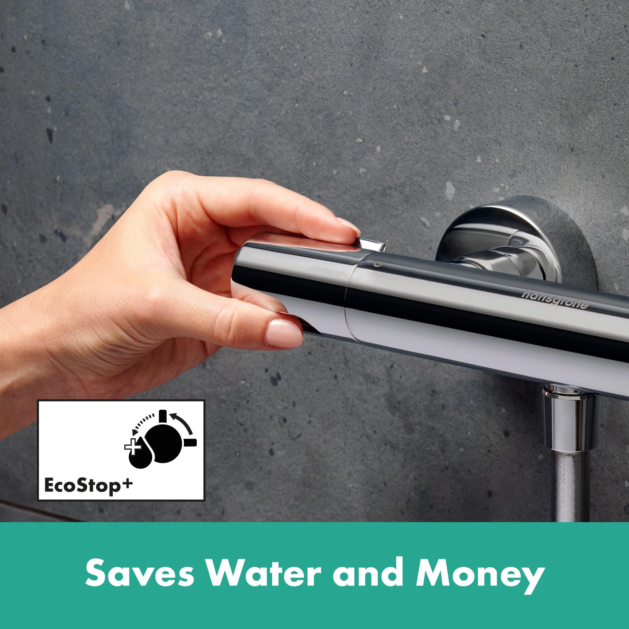 hansgrohe Ecostat Element - bateria termostatyczna prysznicowa natynkowy z EcoStop+, armatura prysznicowa z zabezpieczeniem przy 40 °C, thermostat, kran do 1 odbiornika, chrom, 13346000