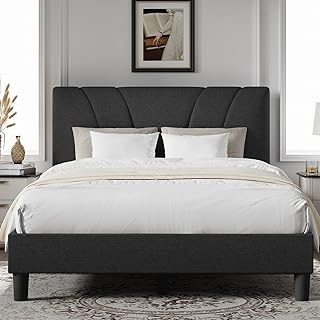 Novilla King Size Bed Frame with Adjustable Headboard Platform King Bed Frame Linen Fabric Upholstered Headboard, No Box Spring Needed, Noise-Free, Wooden Slats Support, Easy Assembly, Dark Grey