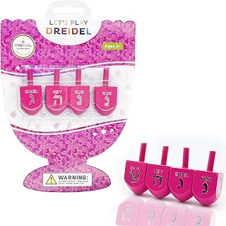 Wood Hanukkah Dreidels, Hot Pink, Medium Sized with English Translation (4-Pack) - Instructions Included!