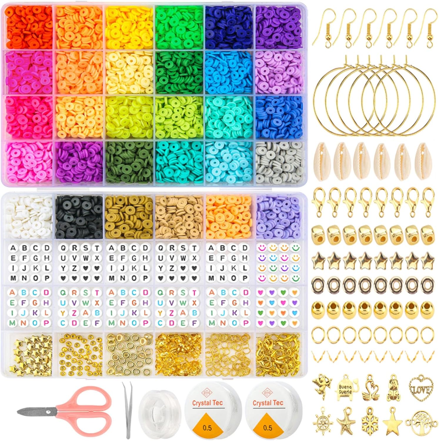 7500pcs Clay Beads for Bracelet Making Kit, 30 Colors 2 Boxes Bracelet Making Kit for DIY Making