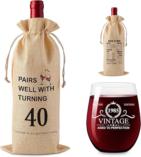 kwsnatel Regalos de cumpleaños para mujeres y hombres decoraciones de aniversario 40 regalos de regalo de vino vintage 1983 regalos de cumpleaños de