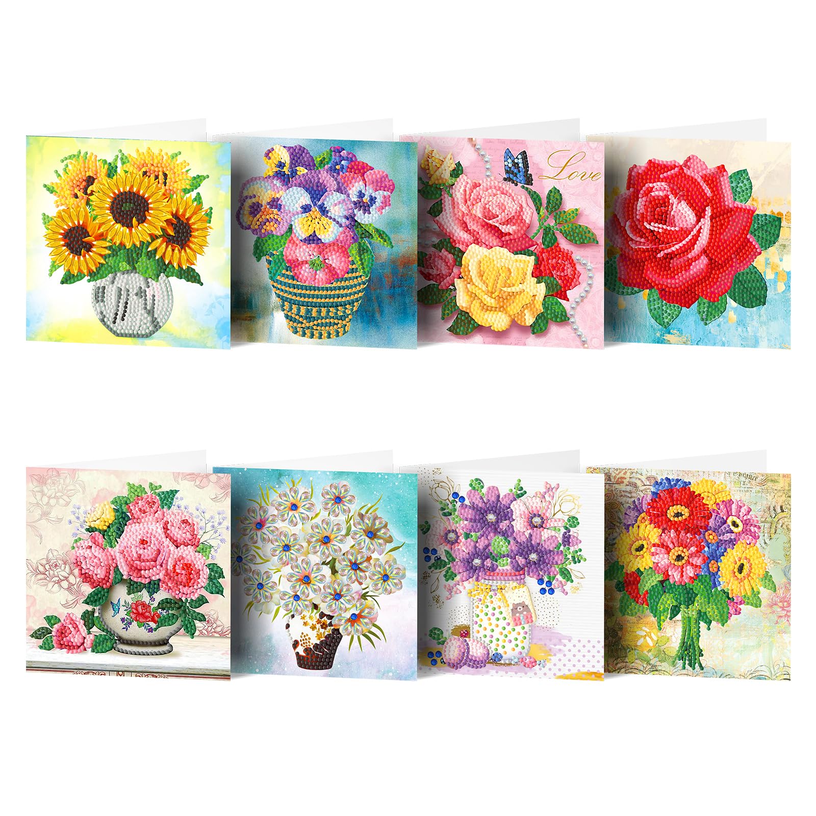 POETRYDRAW 8PCS Vase DIY Diamond Art Painting Greeting Card Kits with Envelopes Diamond Art Greeting Cards Diamond Art Cards Kits for Adults DIY Crafts Family Friend Gifts (Vase)
