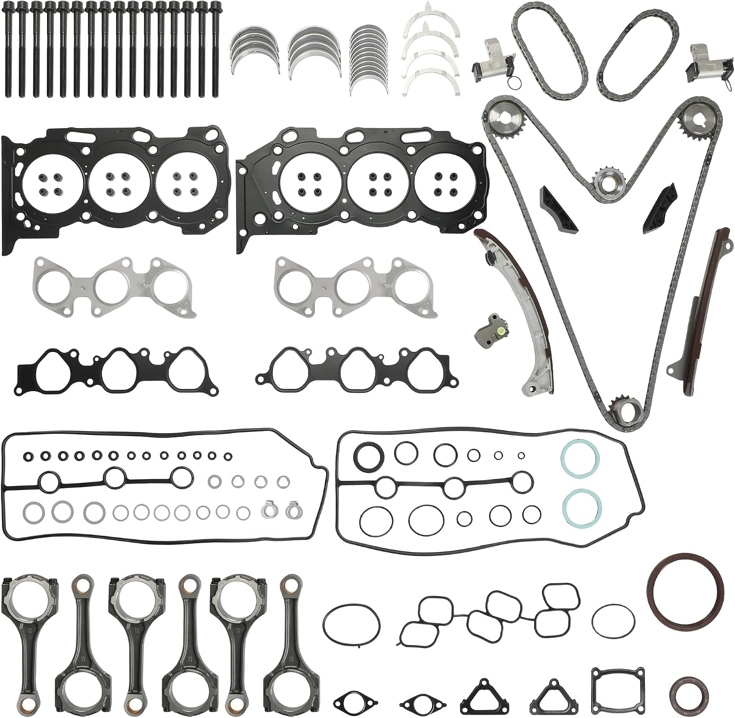 1GRFE 4.0 Timing Chain Kit & Full Gasket Set w/Con-Rod Bearing Kit Kit Fit For Toyota 4Runner Tacoma Tundra FJ Cruiser 4.0L V6 2003-2015 DOHC Replace #HS26290PT 13506-31010 13506-AD010
