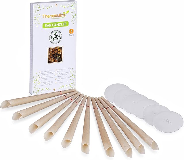 Therapeutico Natural Organic 100% Beeswax Hopi Ear Candles with FREE EBOOK |10 Hand-Crafted Candles | Medical Grade With Safety Disc and Double Wax Filter | Relaxing |