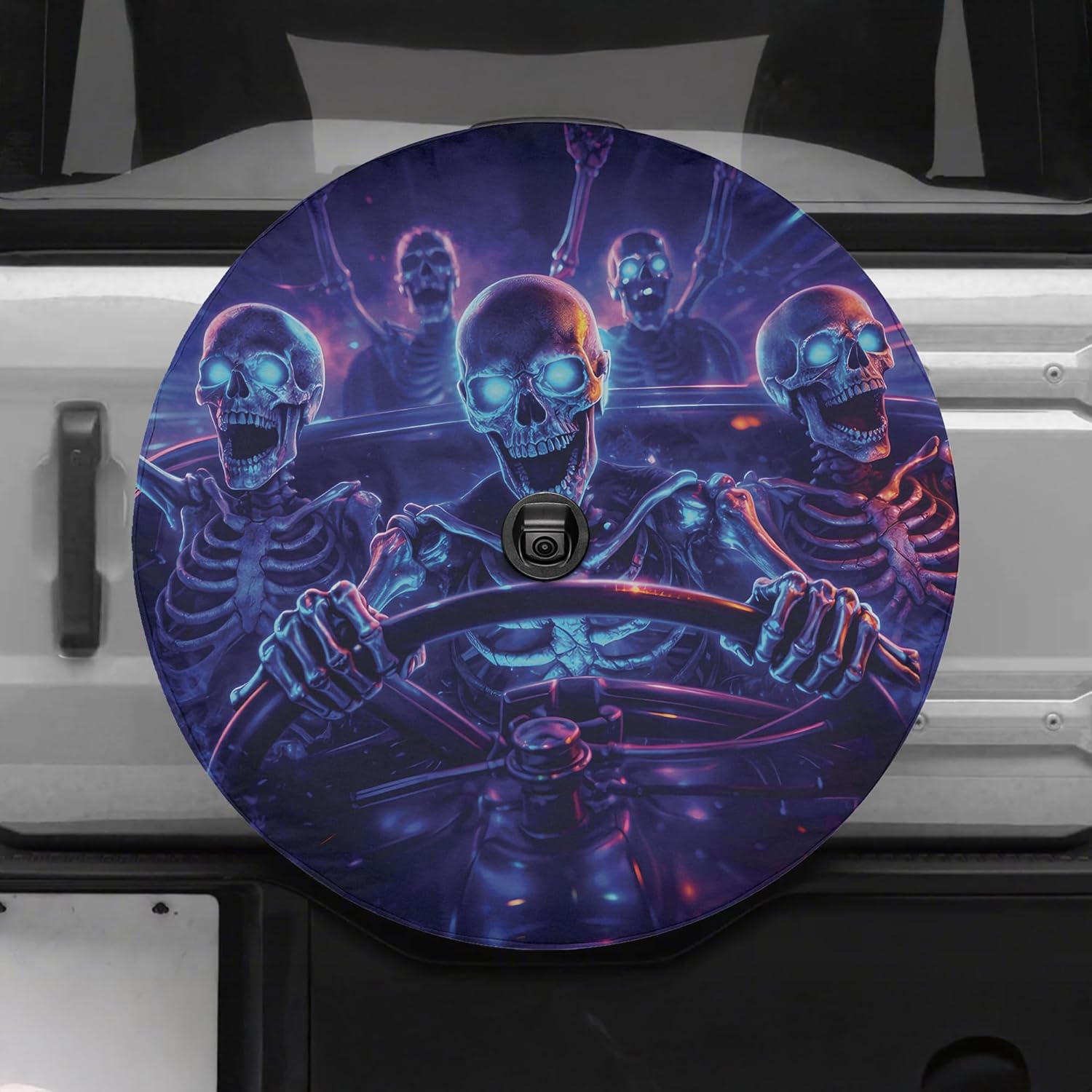 ThangPham Shop Humorous Skeletons Spare Tire Cover with/Without Backup Camera Hole, Funny Skeleton Wheel Cover, Halloween Skull Tire Cover