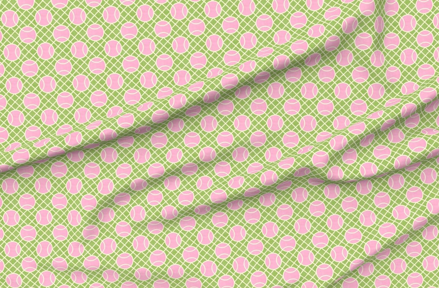 Spoonflower Fabric - Preppy Tennis Geometric Green Pink Court Sport Exercise Athlete Printed on Petal Cotton Fabric Fat Quarter - Sewing Quilting Apparel Crafts Decor