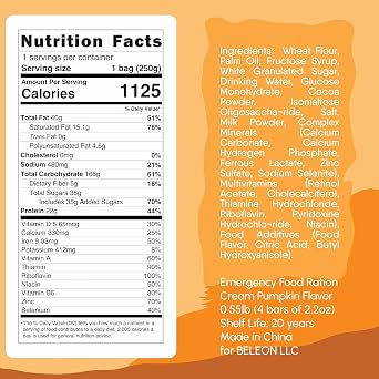 Emergency Food Supply - Cream Pumpkin High Energy Bar Bisquit 20 Years Shelf Life, Mres Meals Military 2025 Rations Survival Food - Survival 1-Day Ration Camping Hiking Supplies