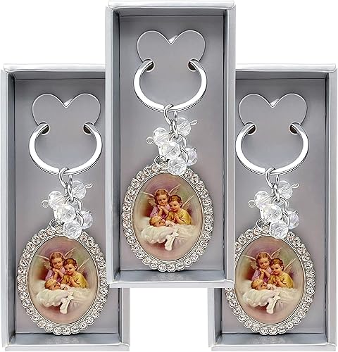 12 llaveros ovalados con diamantes de imitación de ángel bebé y Nuestra Señora de Guadalupe, recuerdos de fiesta de la primera comunión (Baby Angel