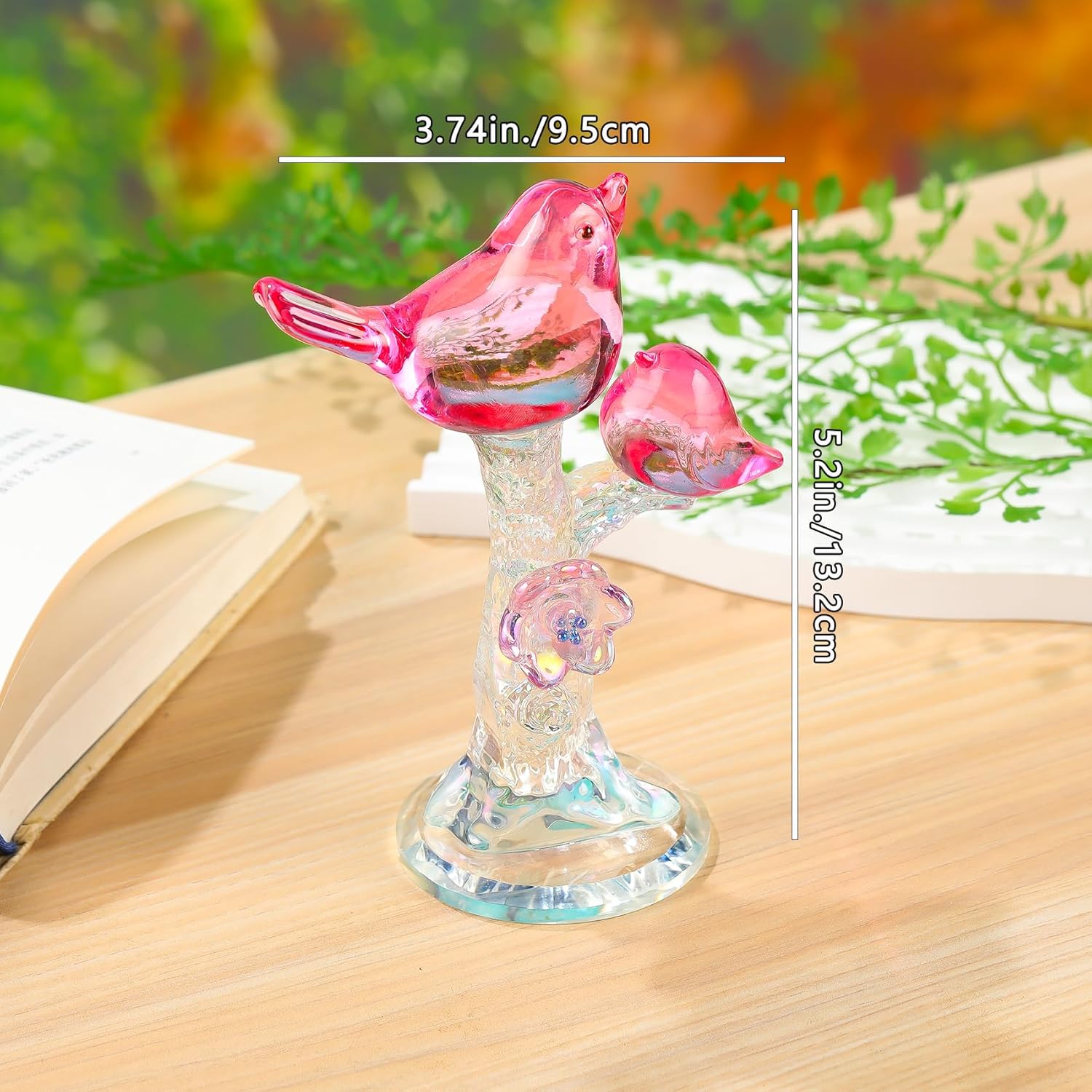 YWHL Handmade Crystal Pink Birds Figurine, Birds Gifts for Women Men Bird Lovers, Art Animal Glass Bird with Tree Stumps Collectible Figurines for Desk Table Home Office Decor - Image 3