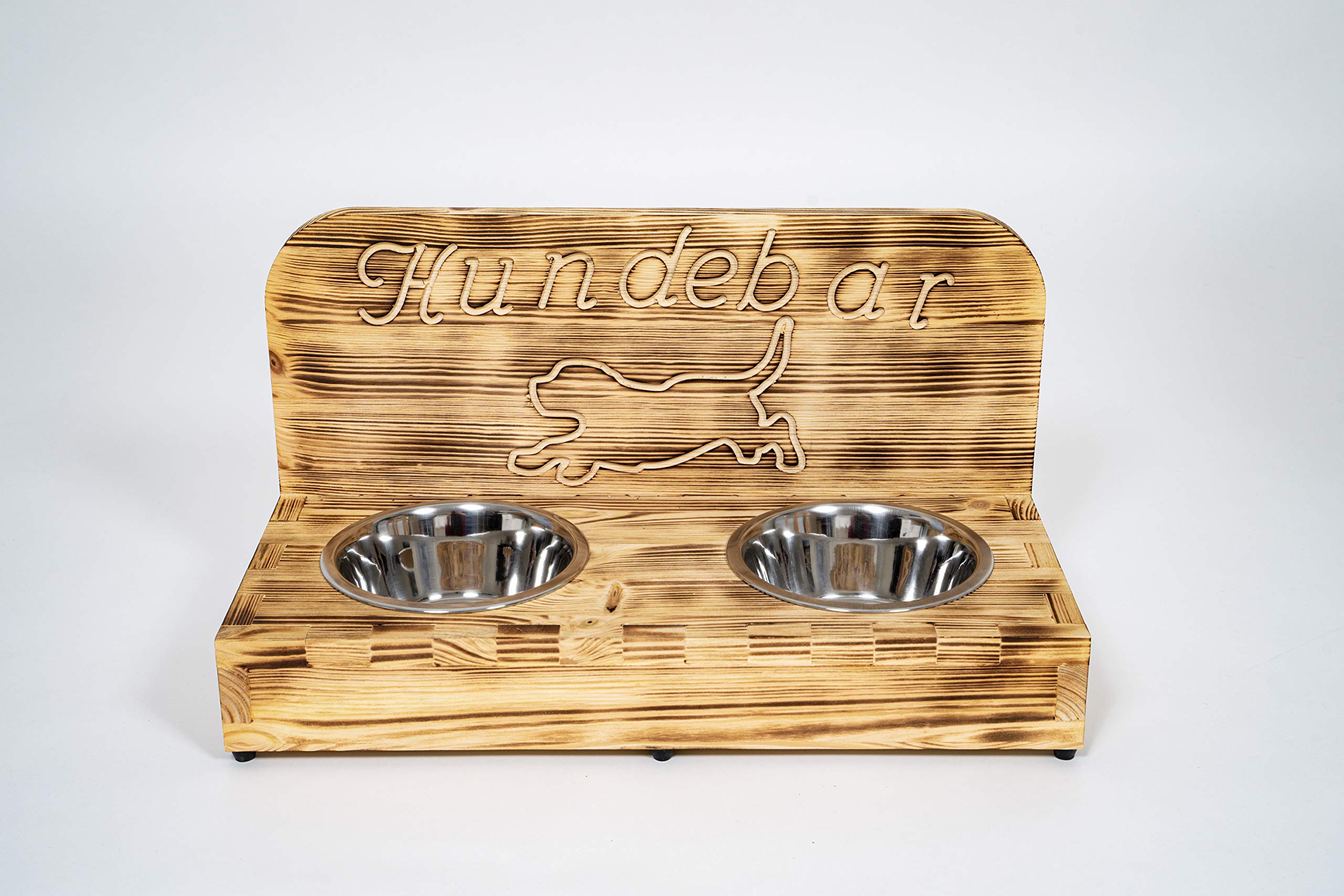 Hundebar S Futterbar inkl. 2X 700ml Futternapf für Hund Futterstation | Mit Rückwand für kleine bis mittlere Hunde
