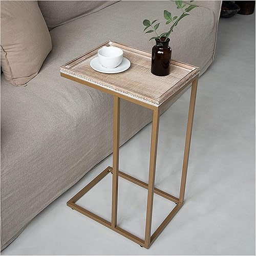 Miniatura 20 de Mesa auxiliar de sofá de mesa estilo campestre, mesa auxiliar de metal envejecido, color dorado Oro,Negro -