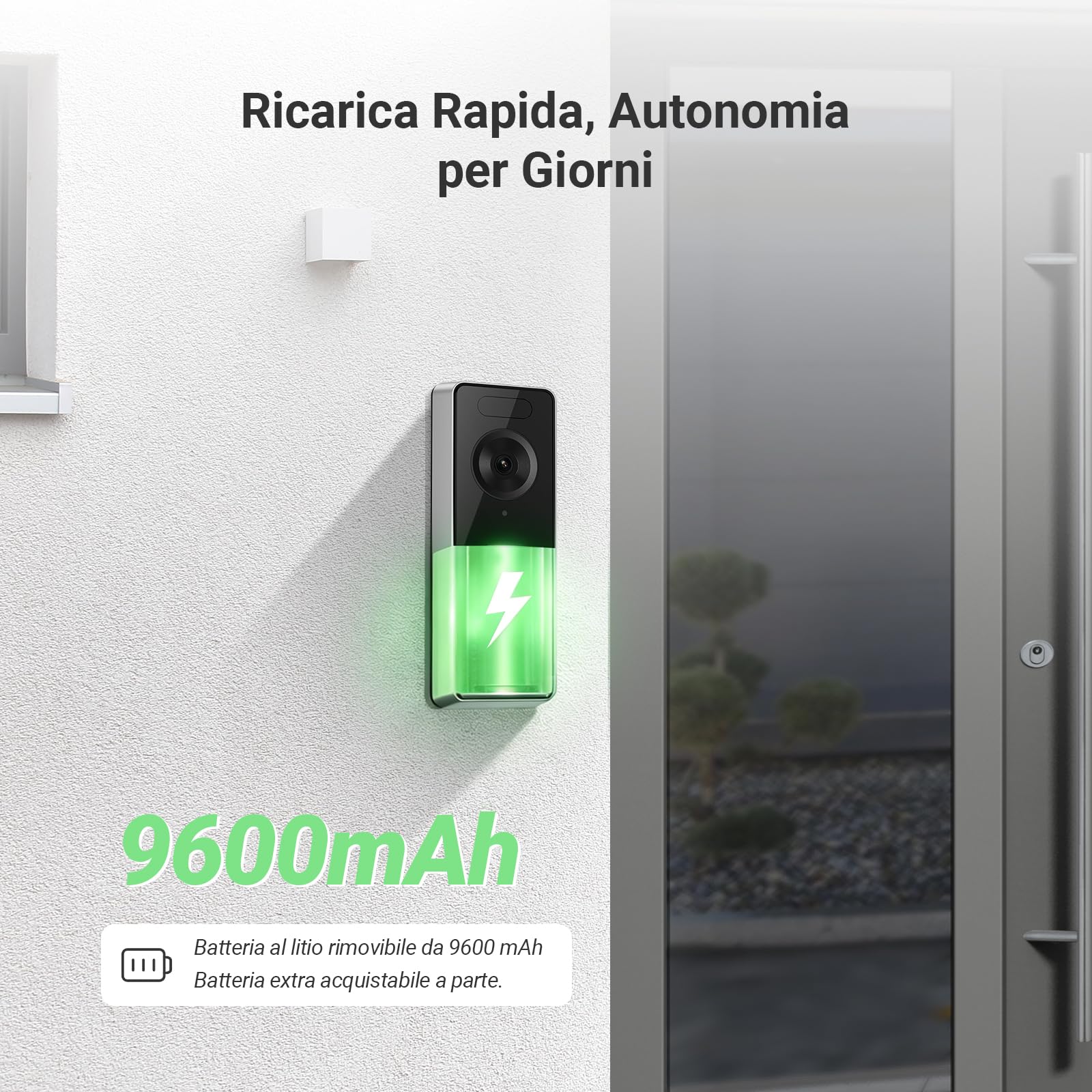 EZVIZ CP8 Kit Video Campanello Wi-Fi con Telecamera 3K a Batteria 9600 mAh, 100% Senza Fili, Rilevamento Persone IA, Audio Bidirezionale, Visione Notturna, Wi-Fi 6, Chime Incluso