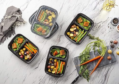 Miniatura 6 de Contenedores de preparación de comida 50 unidades 2 compartimentos con tapas contenedores de almacenamiento de alimentos caja Bento para microondas