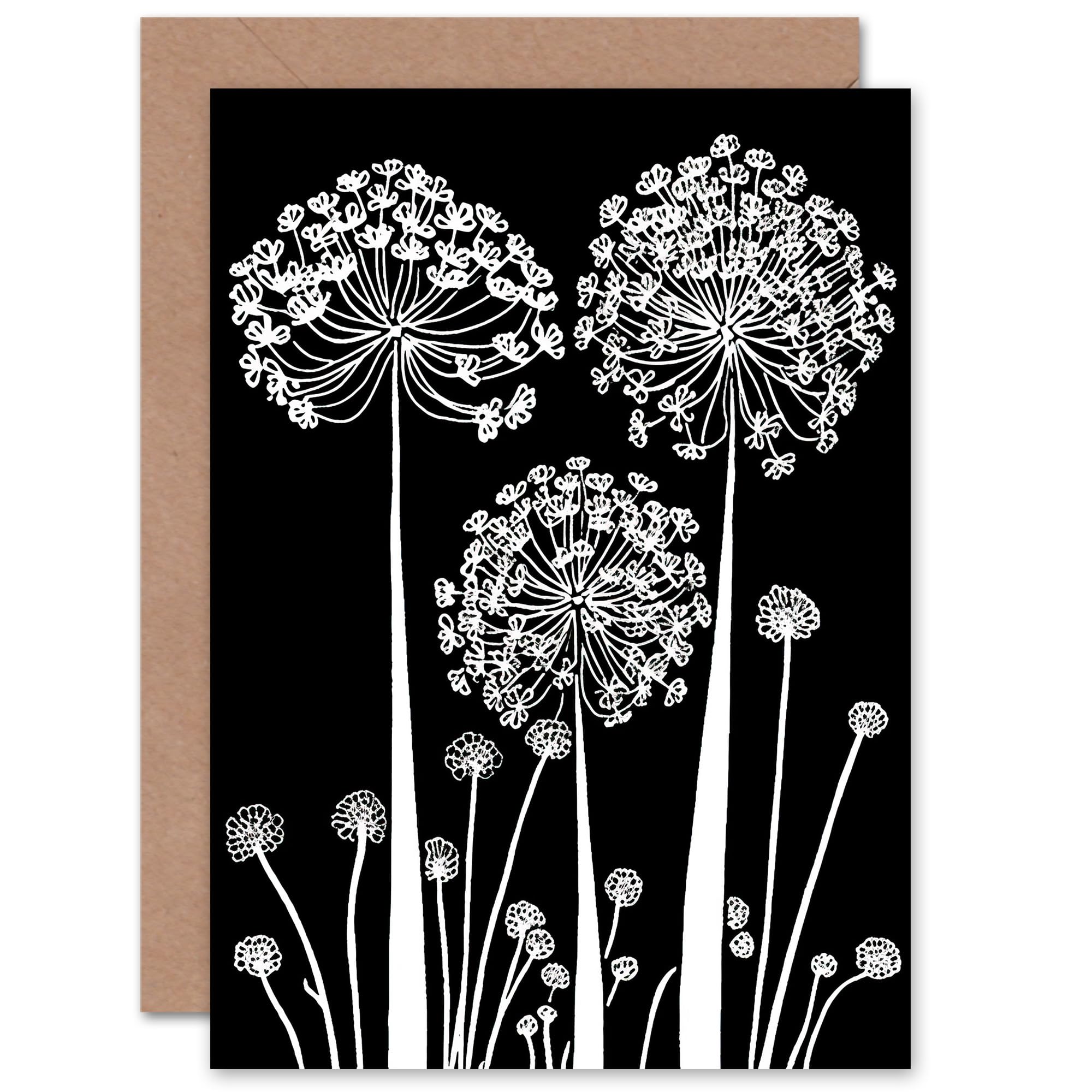 Artery8 Allium Flowers Folk Art Floral for Wife Her Mum Sister Daughter Mom Gran Nan Birthday Thank You Congratulations Blank Art Greeting Card