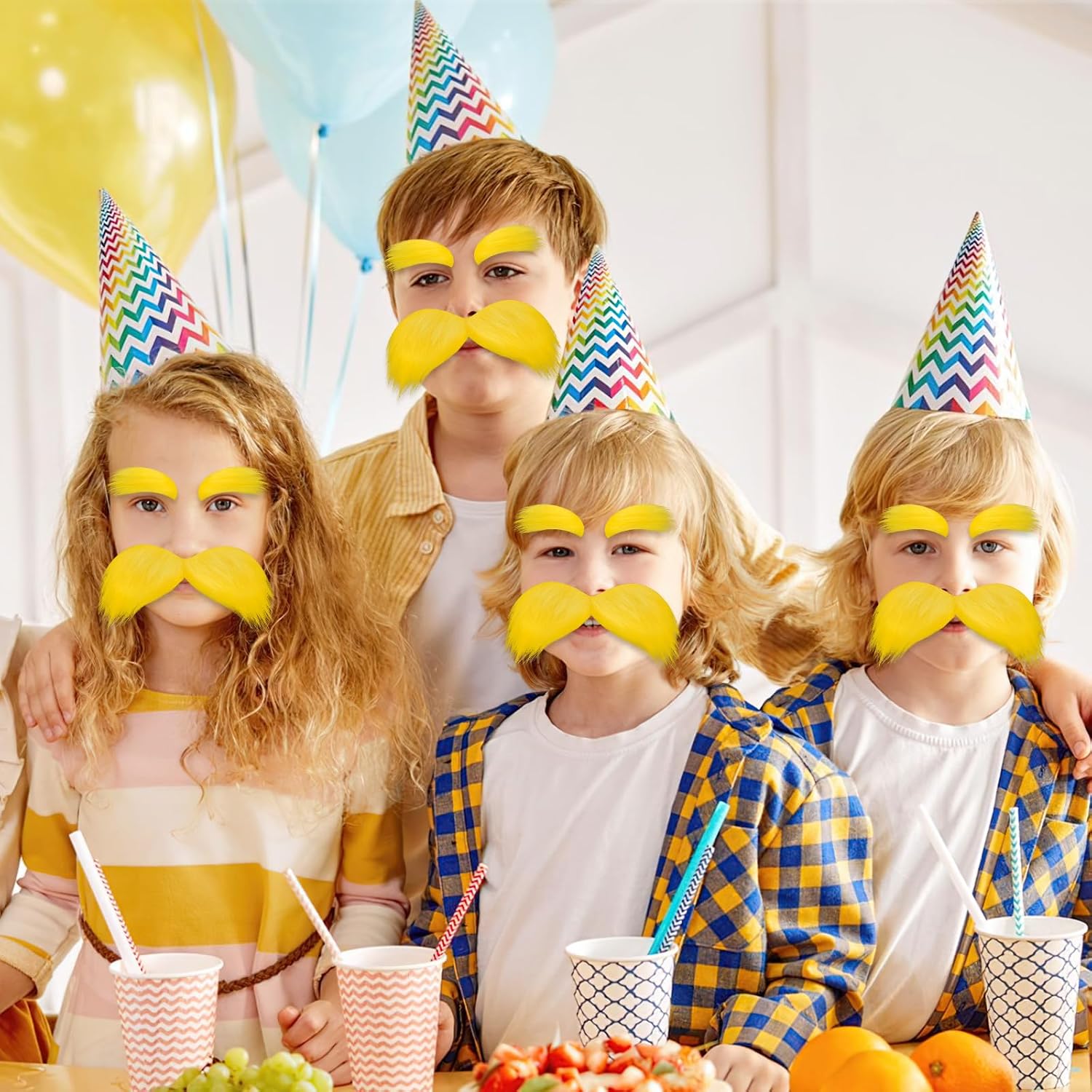 Self-Adhesive Yellow Mustache & Eyebrows Set, Halloween Cosplay Parties Costume Accessories for Adults Kids