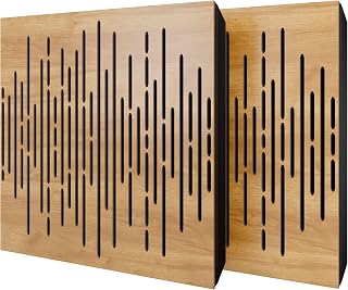 2 Pack — Diffuse Sound-Absorbing Acoustic Panel with Velvet Fabric & Mounting Kit | 50x50x5cm | Reflection - Soundproofing | Home Acoustic Treatment [WAVE - Oak | Black]