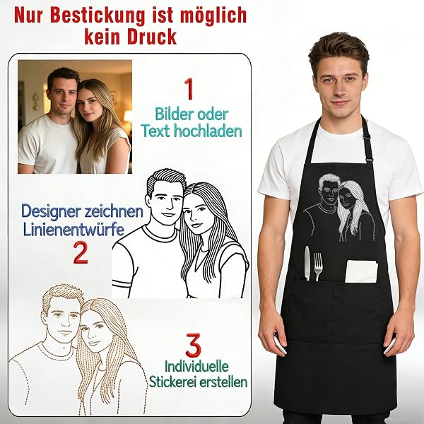 Seabaras Personalisierte Schürze mit gesticktem Logo oder Namen – Individuelle Schürze für Damen und Herren - 2