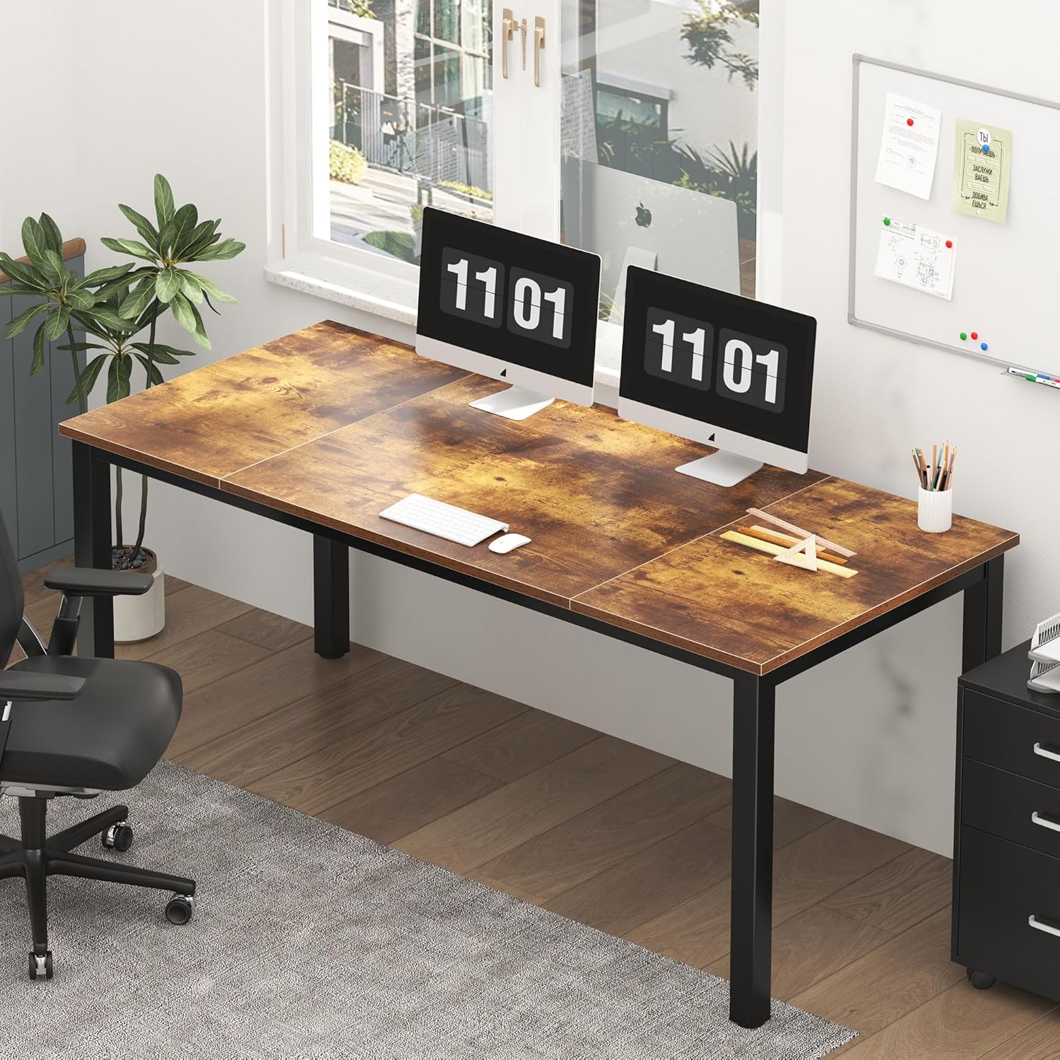 Need Large Computer Desk 70.8 x 31.5 inches Conference Table Large Office Desk Writing Table Workstation for Home Office,Rustic Brown AC3FB-180-ND