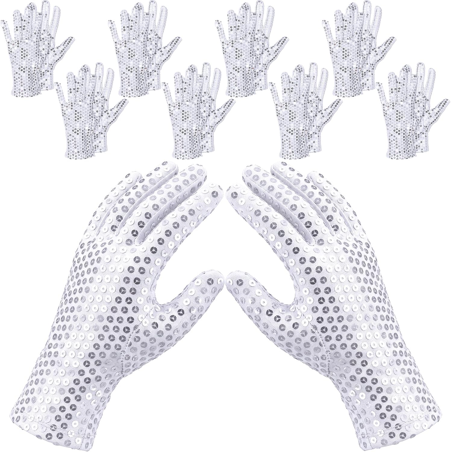 9 Pairs Silver Sequin Gloves for Dance, Party & Cosplay