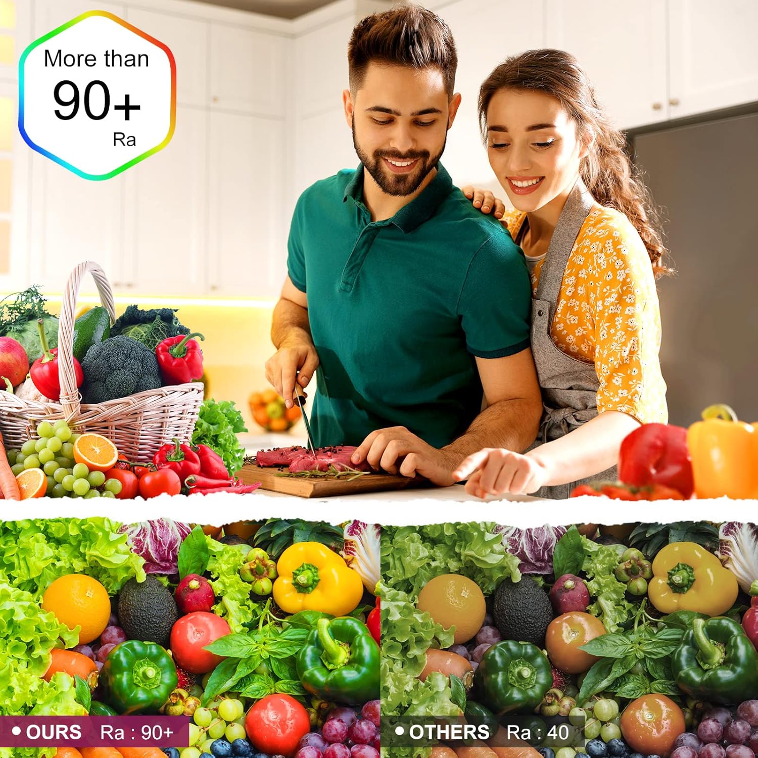 EMITEVER LED Strip Lights Kit 3000K Warm White 16.4FT, DC24V COB Dimmable Tape Lighting for Bedroom & Kitchen Under Cabinets,1400LEDs/Spool