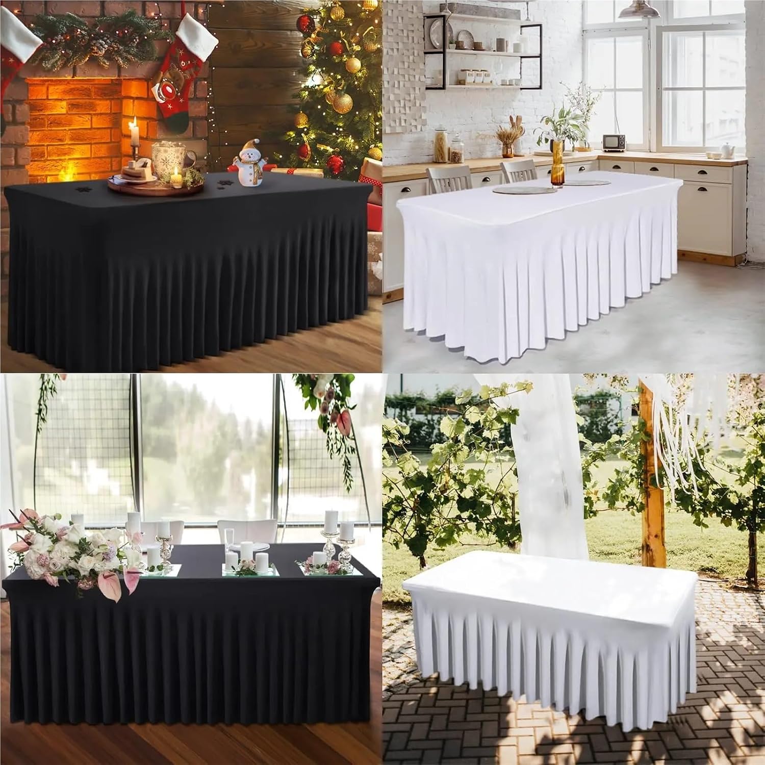 Party Table Skirt 4Ft 6Ft 8Ft Spandex Table Skirt Universal Fitted Stretch Tablecloth for Party, Banquet, Wedding and Events(Black,6ft)