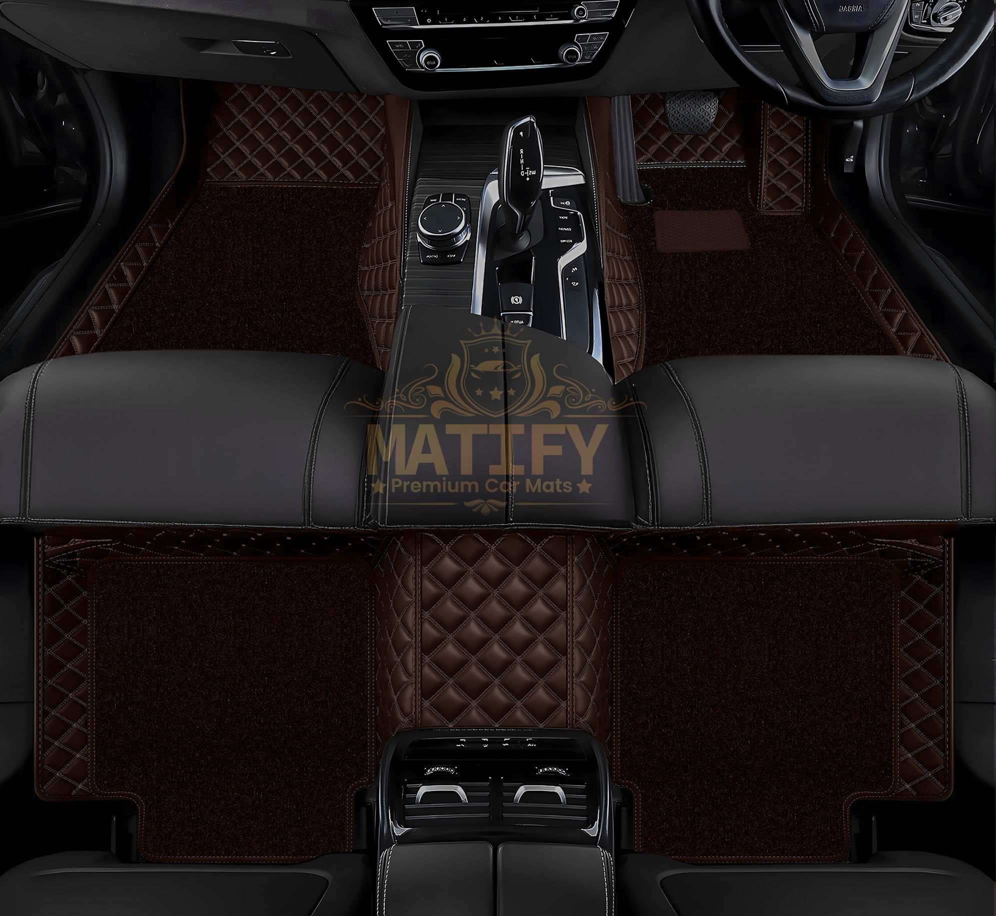 Matify 7D Double Stitch Car Floor Mat for Mahindra Thar (2016-2019) | 7 Layer Double Stitching Premium Faux Leather Custom Fitted Car Foot Mats | All Weather Antslip Car Mats - Coffee