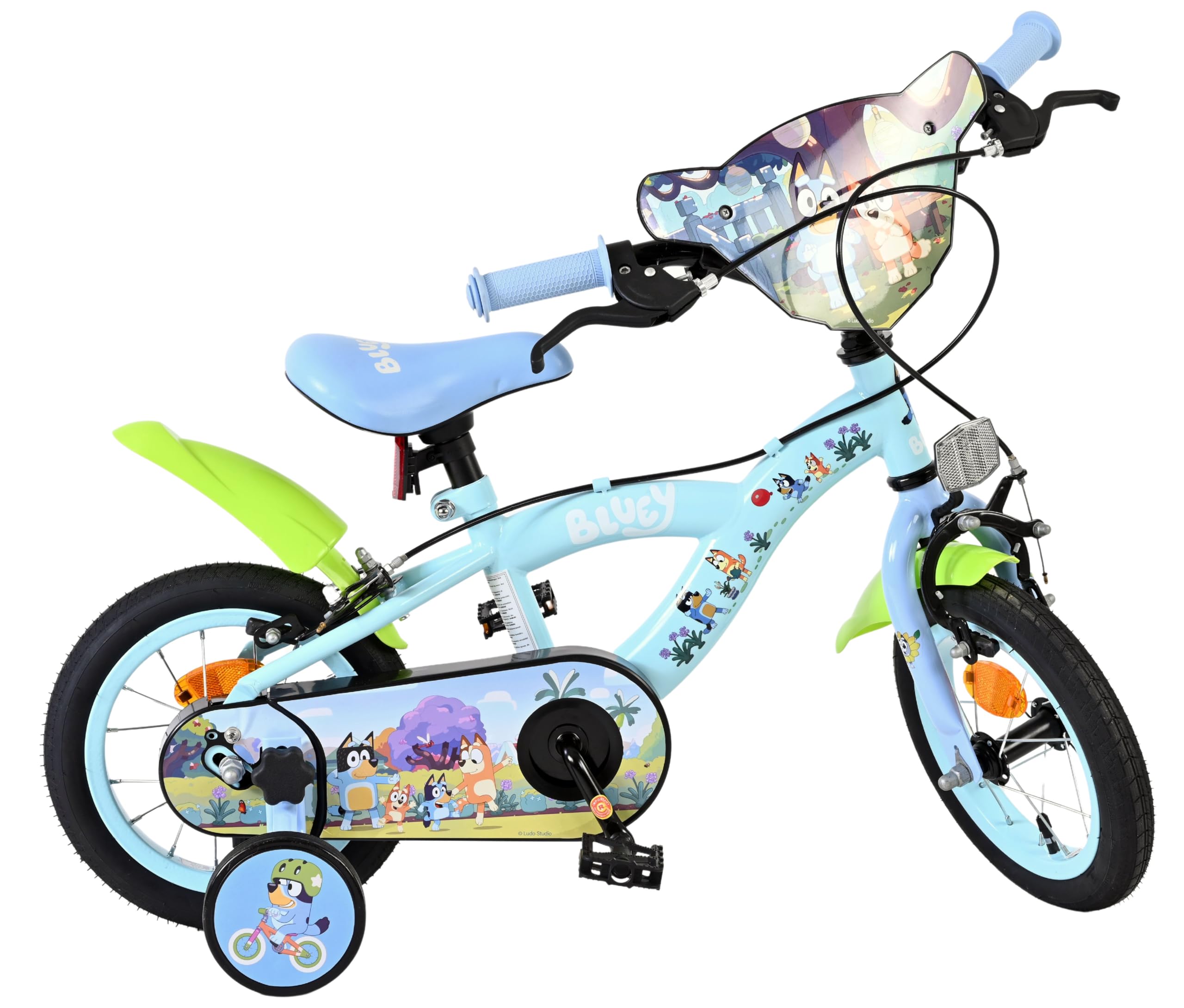 Volare Bluey Kids Bike | Age Age 3-5 | 12 Inch Wheel | 2 Handbrakes (Front & Back Wheel), Removable Stabilisers, Chain Guard & Pedal Reflectors | Adjustable Saddle | Gift for Girls & Boys