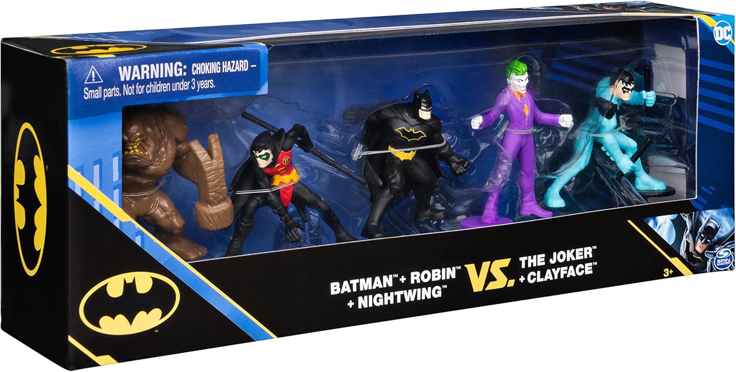DC Comics, Batman, Robin, Nightwing vs The Joker, Clayface 5-Pack, 2-inch Action Figures, Kids Toys for Boys and Girls Ages 3 and Up