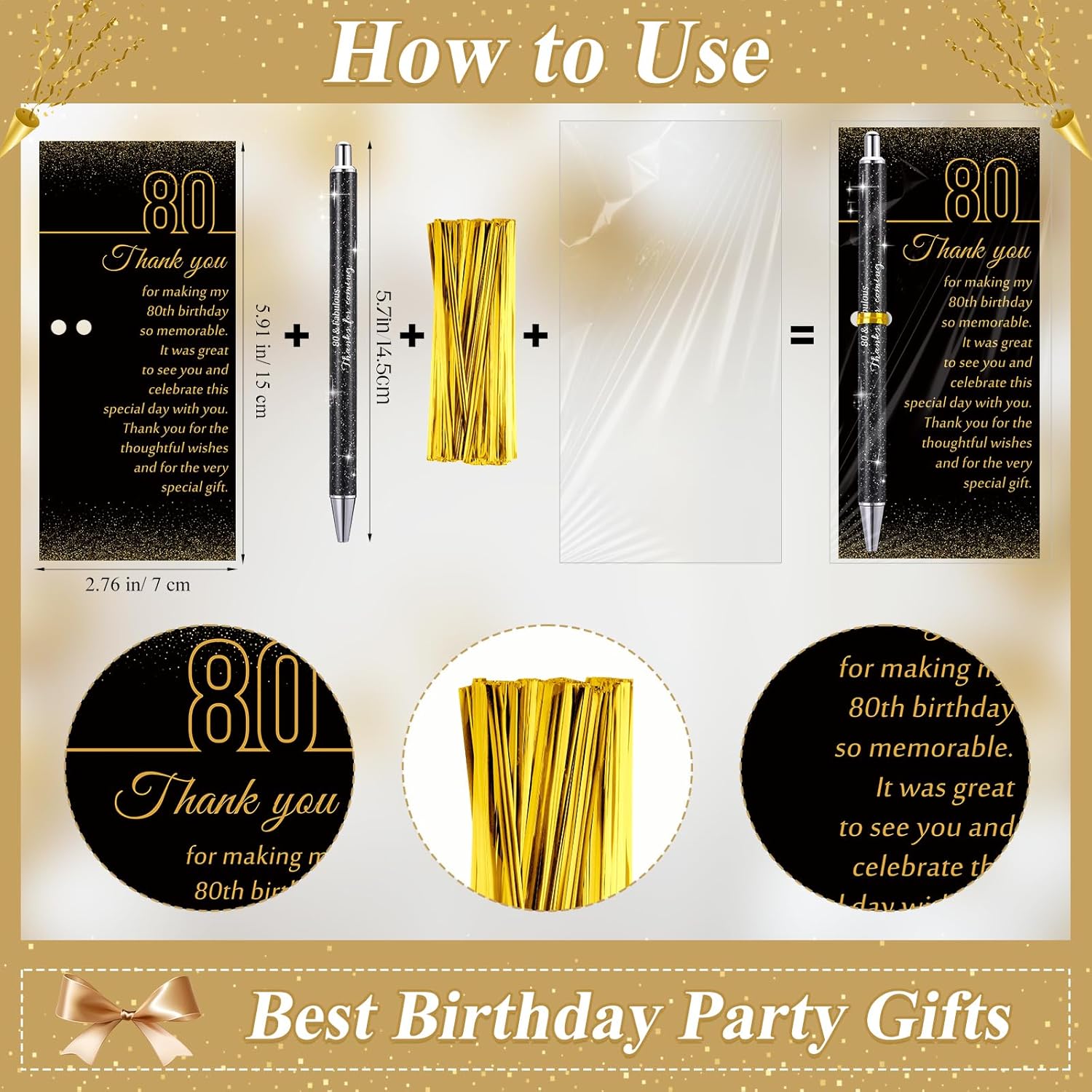 Feifeiya 24 Set 80th Birthday Party Favor for Guests Anniversary Appreciation Gifts Birthday Glitter Ballpoint Pen and Thank You Cards for Women Men Years Party Favor Decoration Supplies