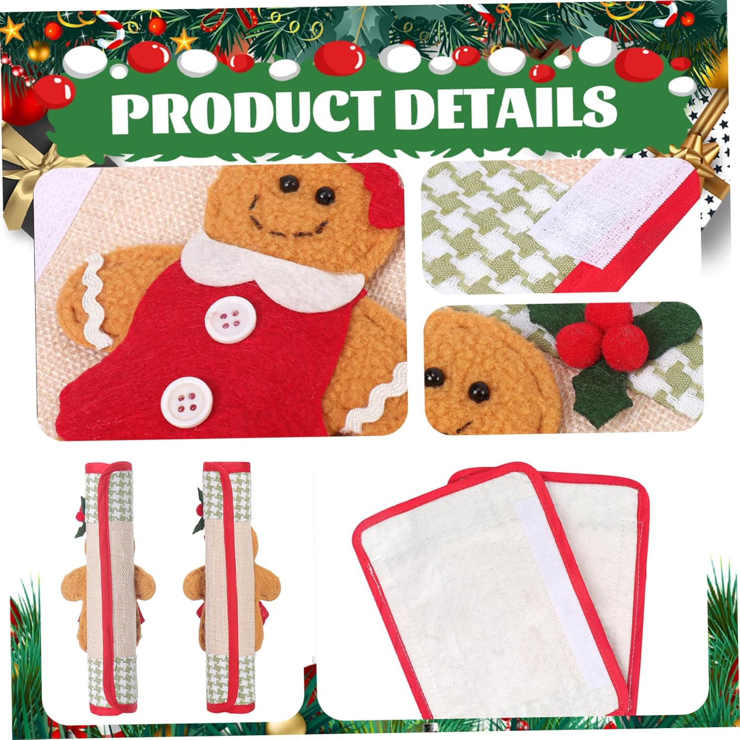 2Pcs/Set Refrigerator Door Handle Covers, Gingerbread Man Christmas Cabinet Handle Covers Decorative Kitchen Appliances Gloves for Fridge, Microwave, Dishwasher, Door Cloth Protector
