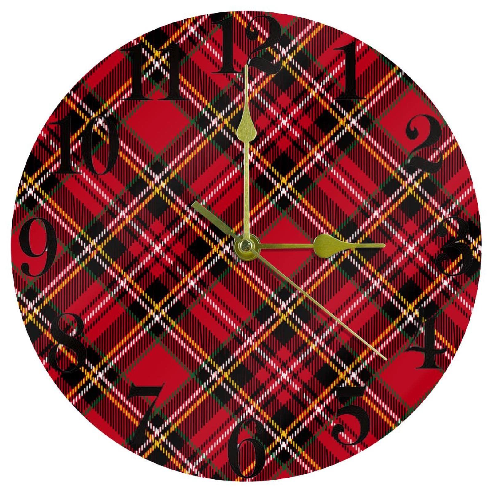 Horloge murale à quartz silencieuse et précise avec motif écossais