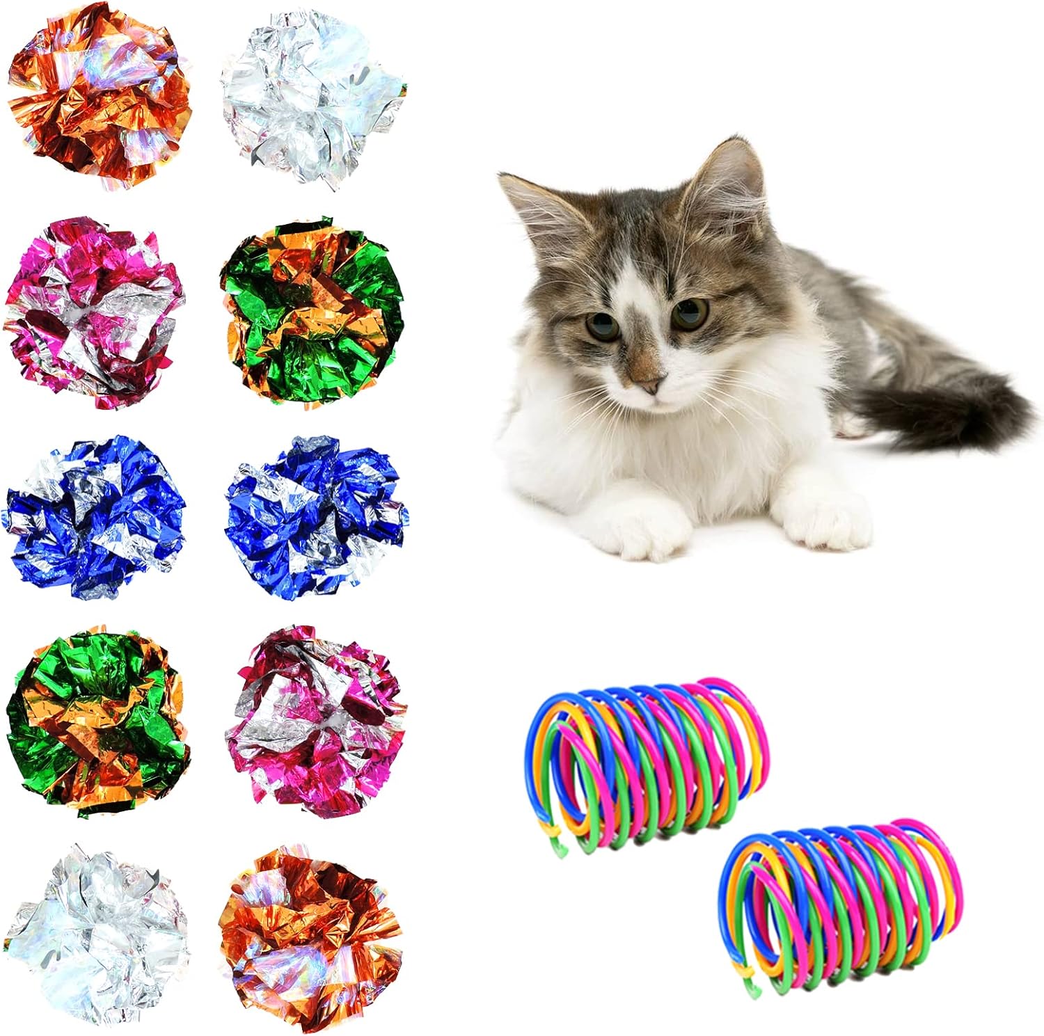 Andiker Cat Toys 18 Packs，Colorful Cat Spring Toy 8PCS and Crinkle