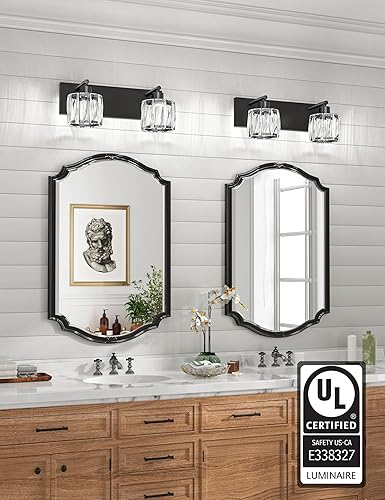 Miniatura 5 de VOLISUN Luces de tocador de cristal para baños, luz de tocador de baño de 2 luces, moderna luz de baño negra mate sobre espejo, accesorios de luces