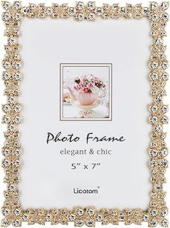 Licotom Luxury Metal Picture Frame with Brilliant Crystals, Gold Photo F...
