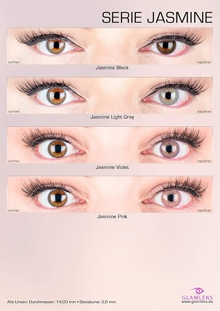 Brown Premium Contact Lenses 'Jasmine Choco' Coloured Lenses with and Without Strength Brown + Case of Glamlens Soft 3-Month Lenses in Pack of 2