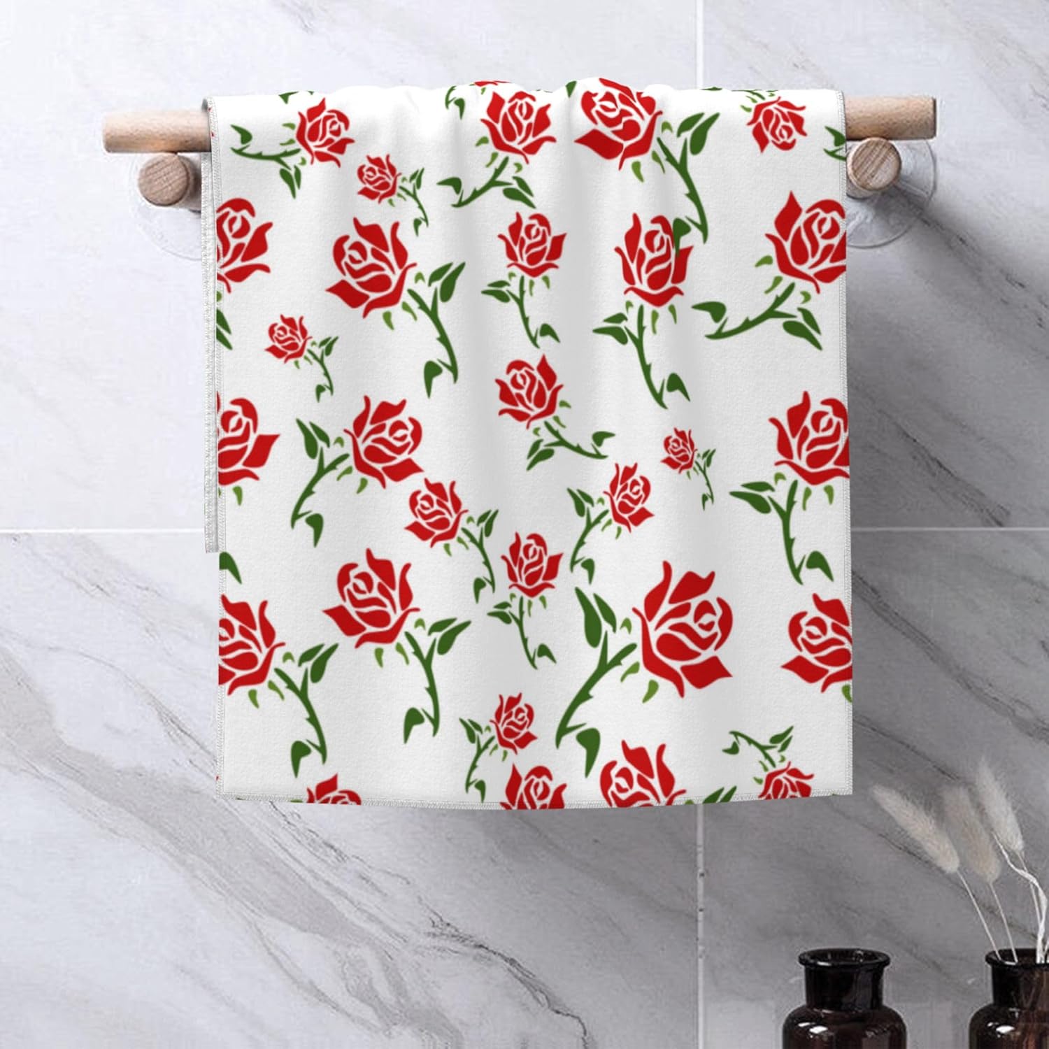 Hand Towels Set of 2 Roses Towels for Bathroom Soft Absorbent Decorative Hand Bath Towels Dish Towels for Kitchen Sports Gym Yoga Home Decor 14 x 28 in - Image 4